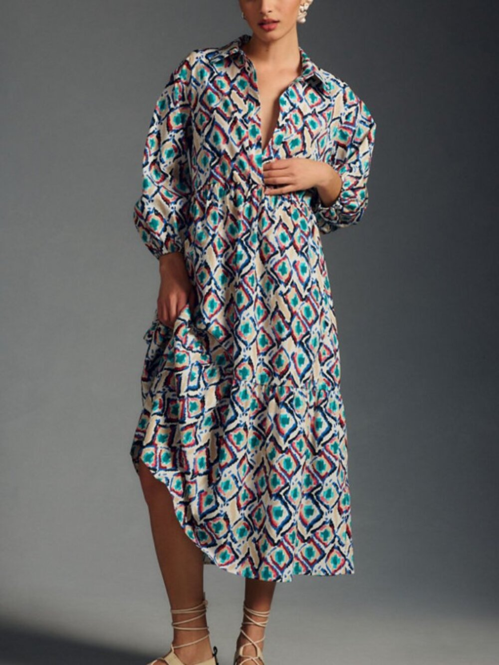 Bettina Tiered Shirt Dress - Maeve / Anthropologie (Plus size, Beige, 1X)